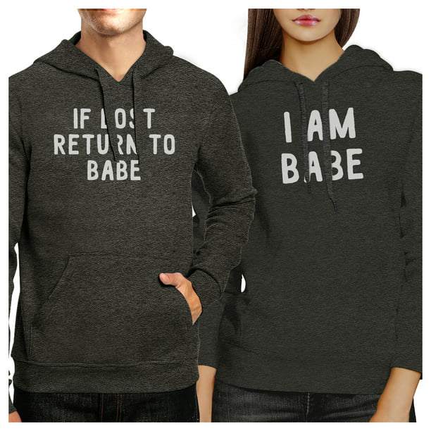 Left- 2XL / Right- L 365 Printing If Lost Return to Babe Cute Couples Graphic Hoodies Charcoal Grey 